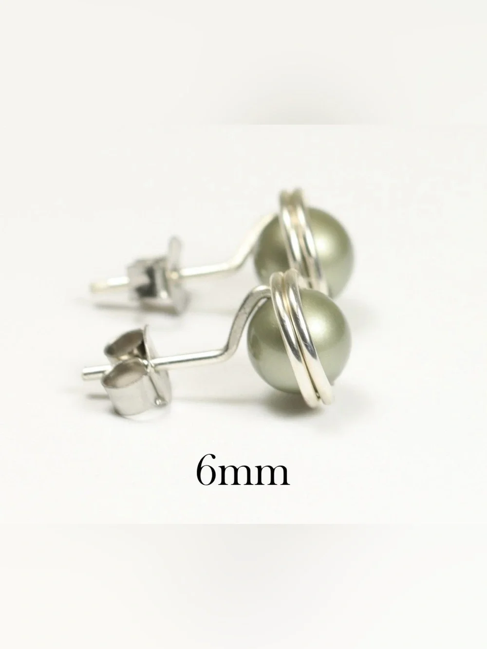 Sterling SilverTrim, Sage/Olive Green Pearl Stud Earrings
